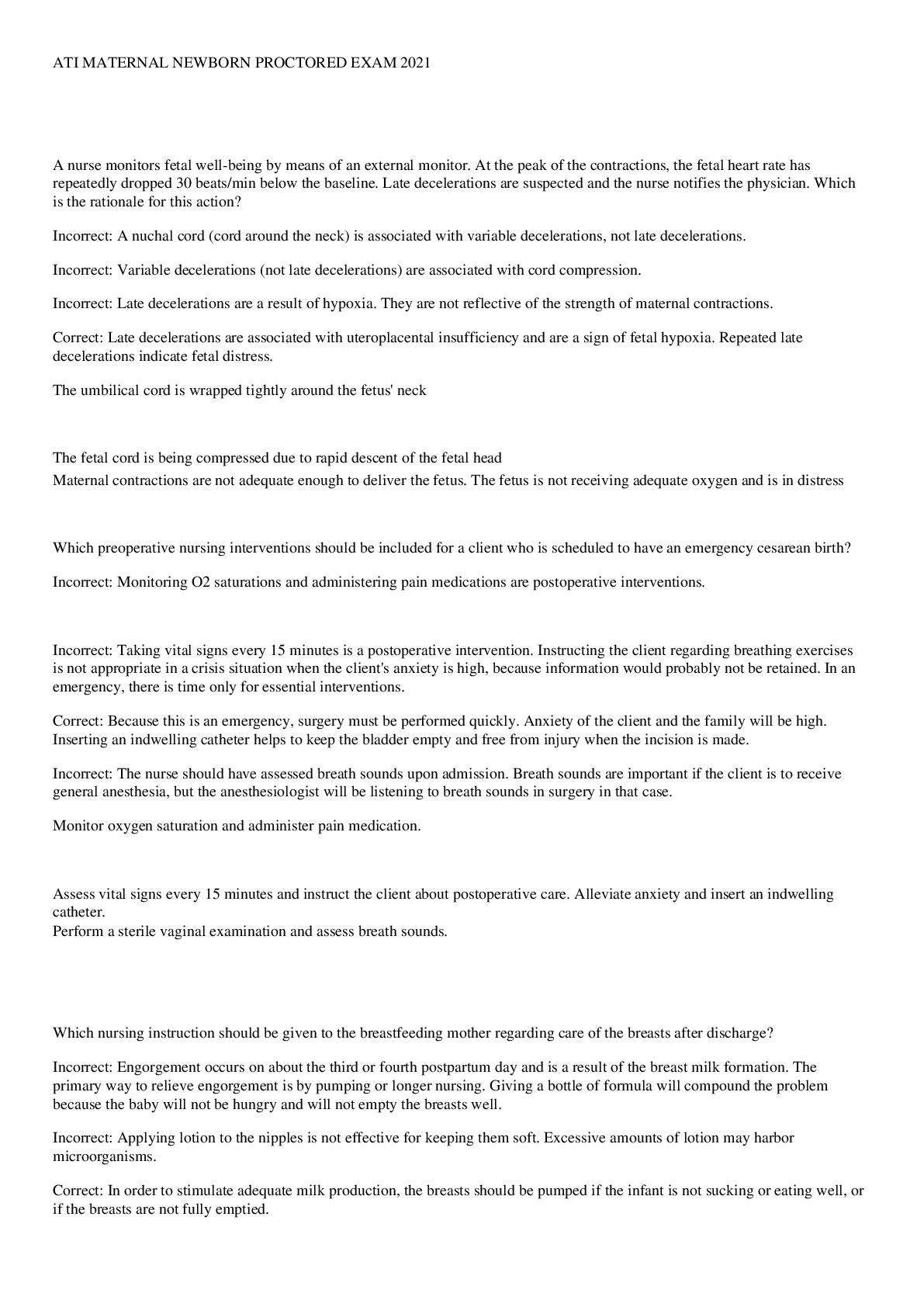 Preview image for ATI MATERNAL NEWBORN PROCTORED EXAM 2021